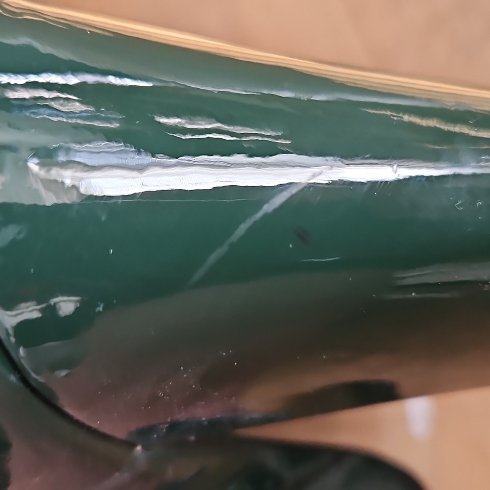 Green Patent Leather Ankle Boots Size 38 Block Heel Made In Spain - Picture 7 of 7